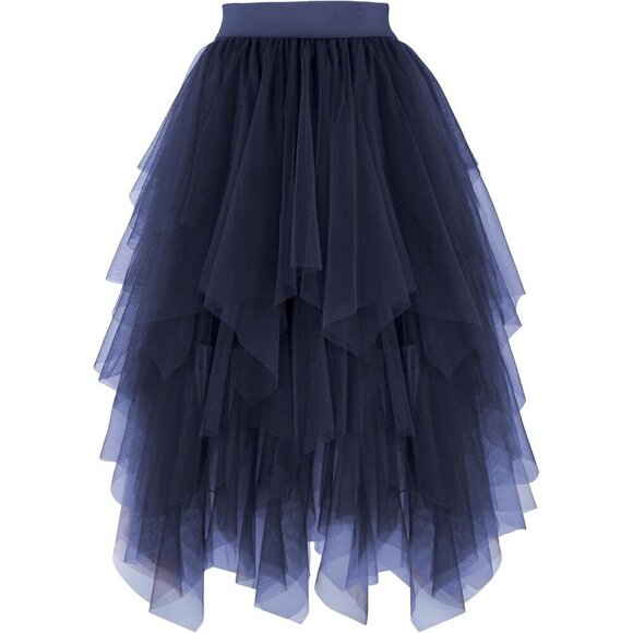 Dresses & Skirts - Tulle  Navy Blue for Women High Waist Elastic Midi Skirt Mesh Tutu Skirt